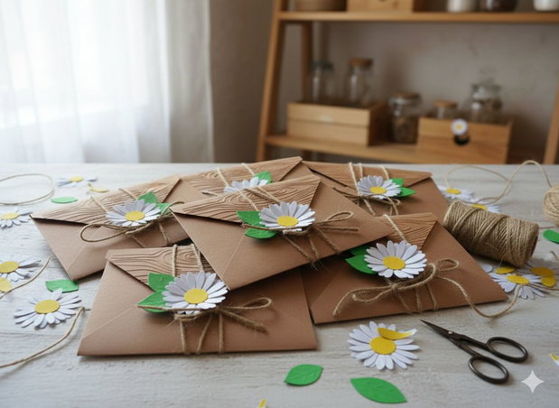 Plicuri craft embosate cu flori și frunze