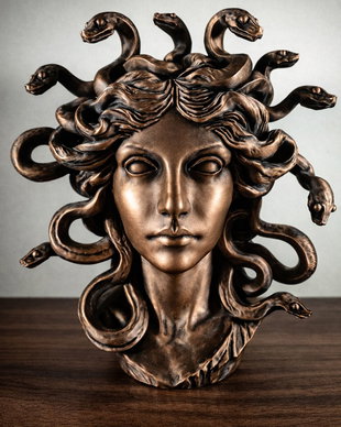 Statuetă Decorativă Medusa  25 cm  Pictată Manual, Finisaj Bronz, Structură Solidă