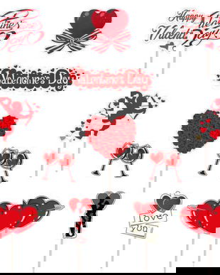 Set figurine tort/brioșe Valentine's Day, Bita Decorations, Photo Paper Glossy