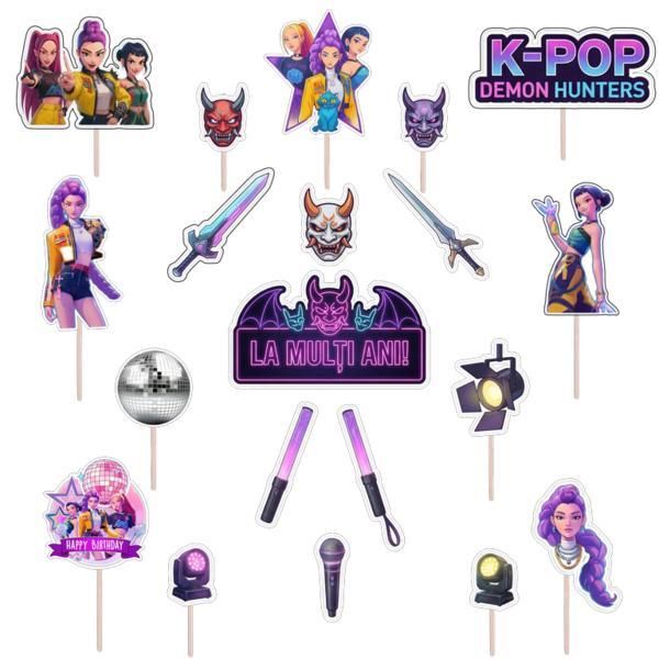 Set figurine tort/brioșe Kpop Demon Hunters, Bita Decorations, Photo Paper Glossy