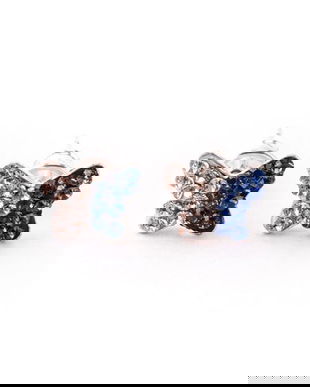 Cercei Argint 925, Fluture, Cristale Swarovski, Alb/Albastru, Ceralun, 8mm - Stoianov Steluta