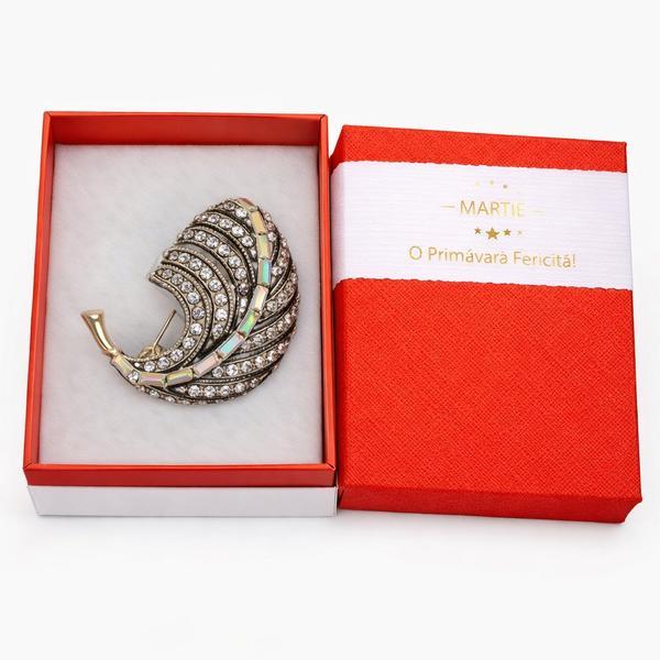 Broșă Elegantă Pană Aurie  &ndash; Mărțișor &ndash; Accesoriu Vintage de Primăvară