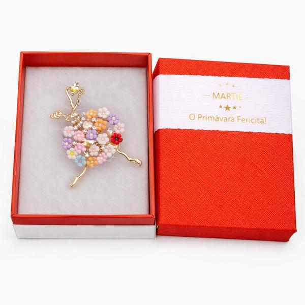 Broșă Elegantă Balerină cu Flori Pastel Multicolore &ndash; Mărțișor &ndash; Accesoriu Delicat de Primăvară