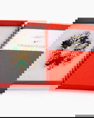 Broșă Elegantă Floare Verde cu Cristale Multicolore &ndash; Mărțișor &ndash; Accesoriu de Primăvară