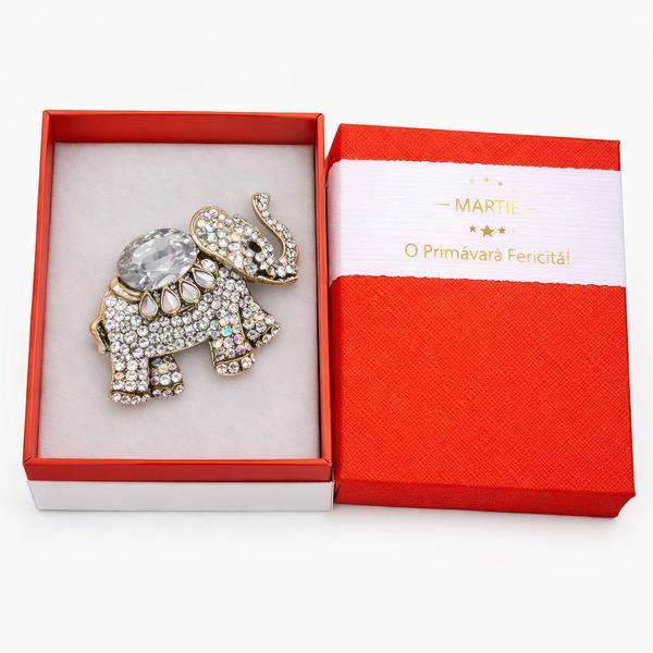 Broșă Elegantă Elefant Argintiu cu Cristale &ndash; Mărțișor &ndash; Accesoriu Rafinat de Primăvară