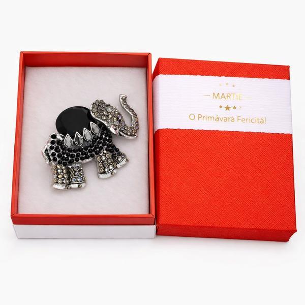 Broșă Elegantă Elefant Negru cu Cristale &ndash; Mărțișor &ndash; Accesoriu Simbolic de Primăvară