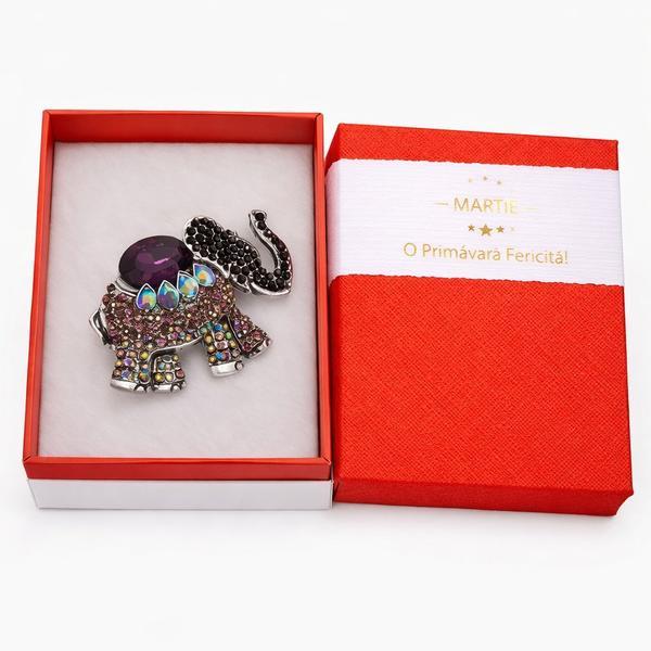 Broșă Elegantă Elefant cu Cristal Mov &ndash; Mărțișor &ndash; Accesoriu Simbolic de Primăvară