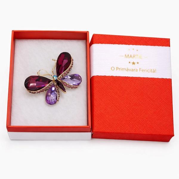 Broșă Elegantă Fluture Mov cu Cristale &ndash; Mărțișor &ndash; Accesoriu de Primăvară