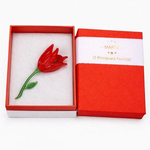 Broșă Elegantă Ghiocel Roșu &ndash; Mărțișor &ndash; Accesoriu de Primăvară