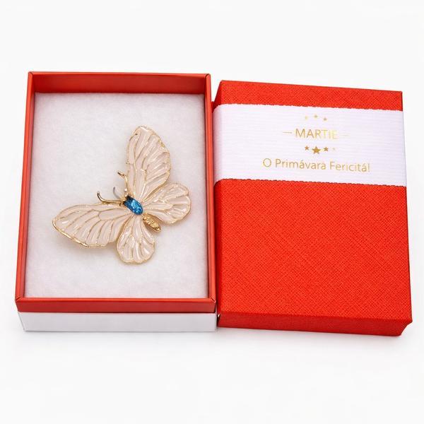 Broșă Fluture Auriu cu Cristal Albastru &ndash; Mărțișor &ndash; Accesoriu de Primăvară