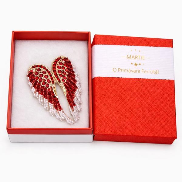 Broșă Elegantă Aripi de &Icirc;nger Roșii &ndash; Accesoriu de Primăvară