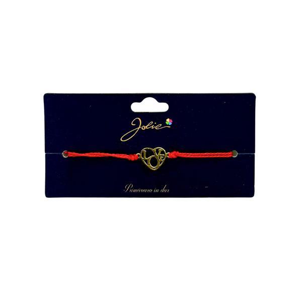 Brățară din inox auriu cu șnur roșu, model Inimă cu mesaj &bdquo;Love&rdquo; , reglabilă