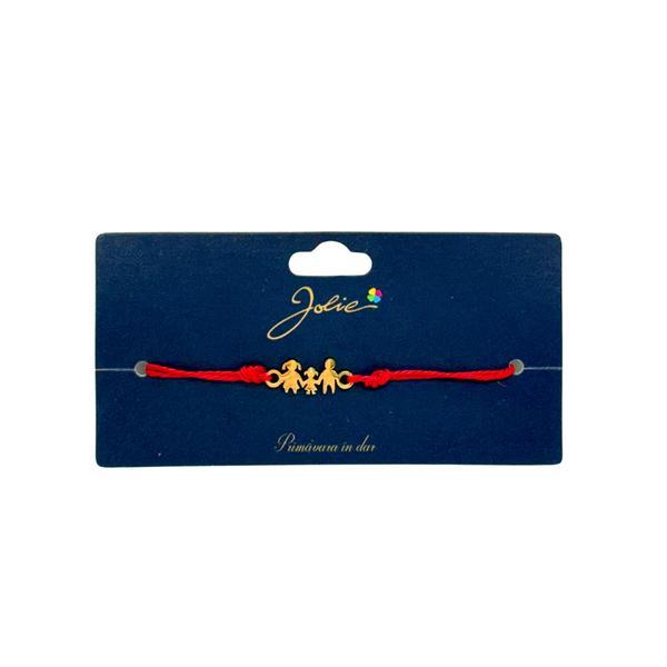 Brățară din inox auriu cu șnur roșu, model Familie, reglabilă