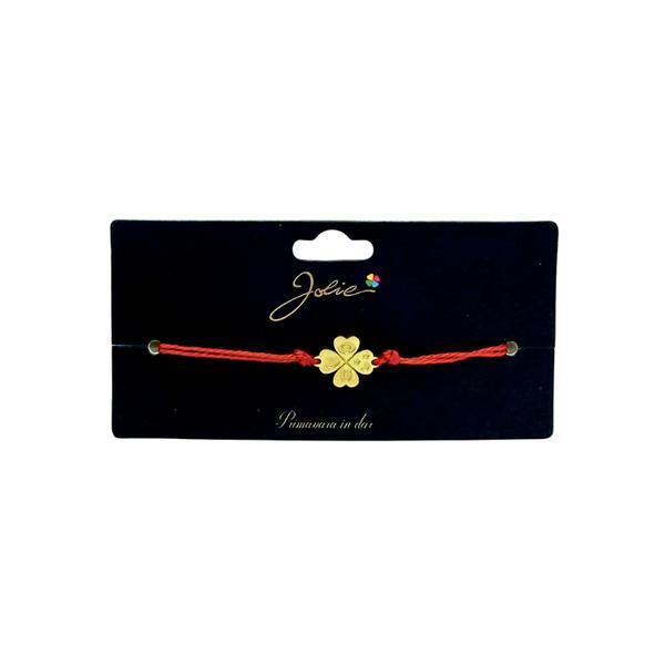 Brățară din inox auriu cu șnur roșu, model Trifoi, reglabilă