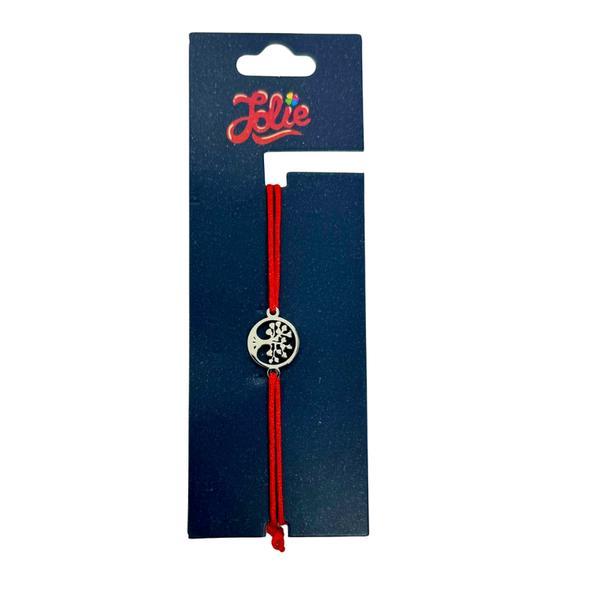 Brățară din inox argintiu cu șnur roșu pentru copii, model Copăcel, reglabilă