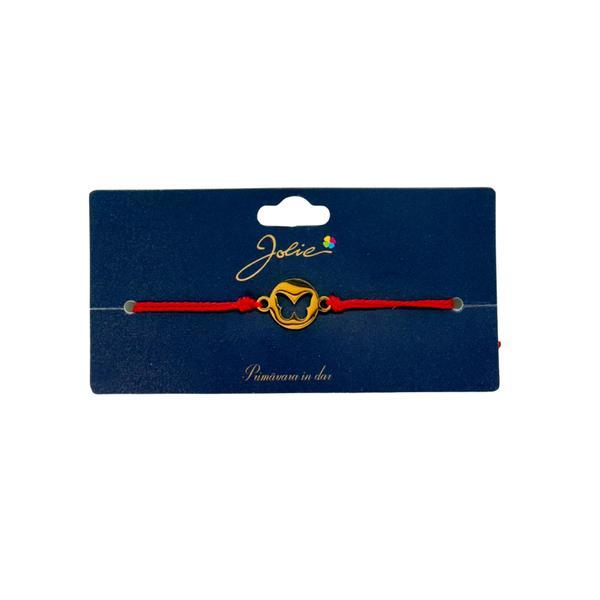 Brățară din inox auriu cu șnur roșu, model Fluture, reglabilă