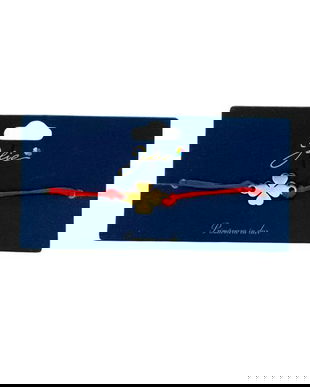 Brățară din inox auriu cu șnur roșu, model Trifoi Norocos, reglabilă