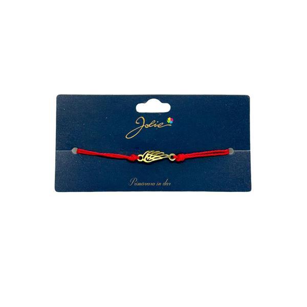 Brățară din inox auriu cu șnur roșu, model Aripă, reglabilă