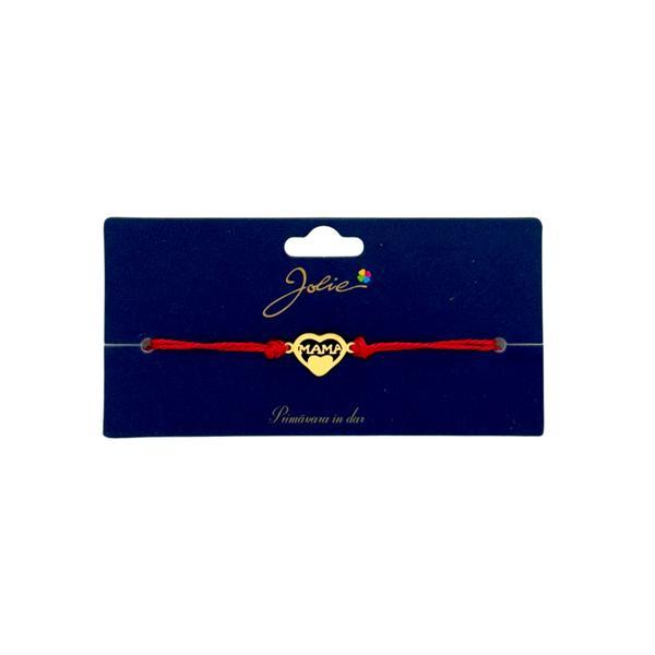 Brățară din inox auriu cu șnur roșu, model Inimă cu mesaj Mama, reglabilă