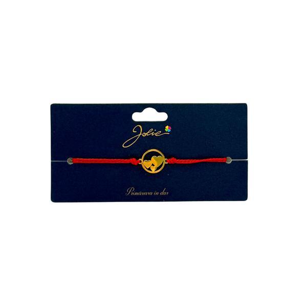 Brățară din inox auriu cu șnur roșu, model Inimioare, reglabilă