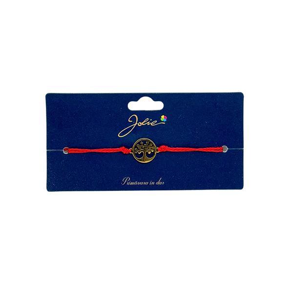 Brățară din inox auriu cu șnur roșu, model Copacul Vieții, reglabilă