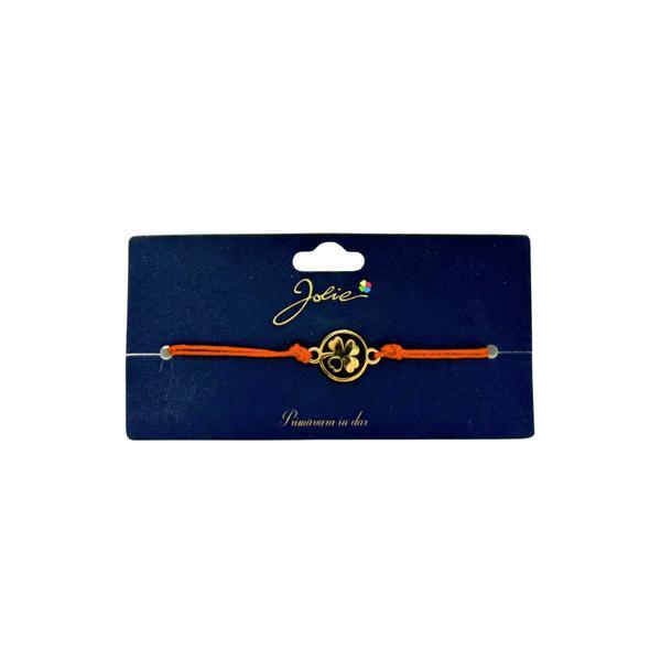 Brățară din inox auriu cu șnur roșu, model pandantiv cu Trifoi, reglabilă