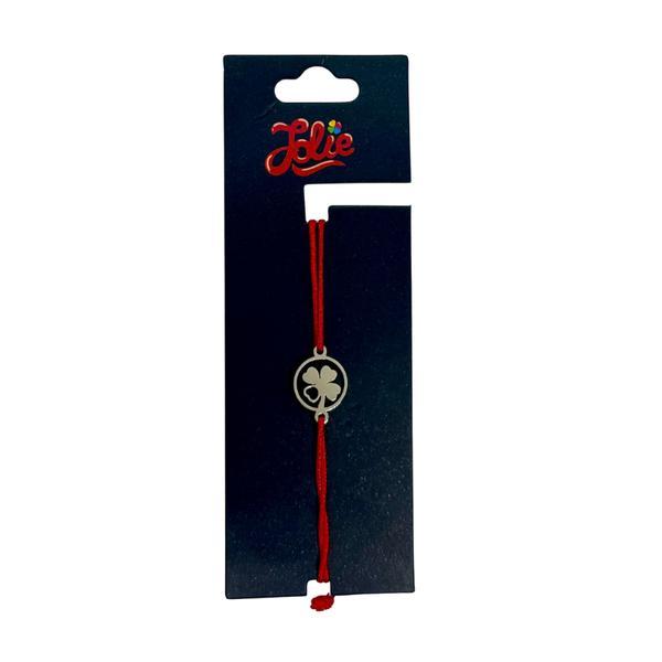 Brățară din inox argintiu cu șnur roșu pentru copii, model Trifoi , reglabilă