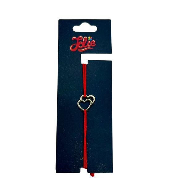 Brățară din inox argintiu cu șnur roșu, pentru copii, model Doua Inimi, reglabilă