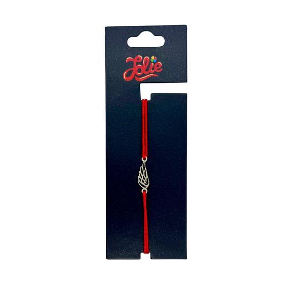 Brățară din inox argintiu cu șnur roșu pentru copii, model Aripă, reglabilă