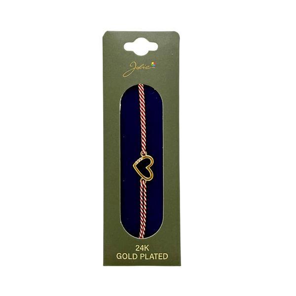 Mărțișor Brățară cu Inimioara , Placată cu Aur 24K, Șnur Tradițional Roșu-Alb