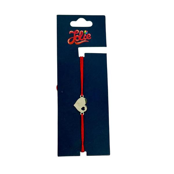 Brățară din inox argintiu cu șnur roșu pentru copii, model Inimă , reglabilă