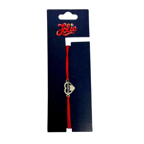 Brățară din inox argintiu cu șnur roșu pentru copii, model Inimă cu mesaj Mama, reglabilă