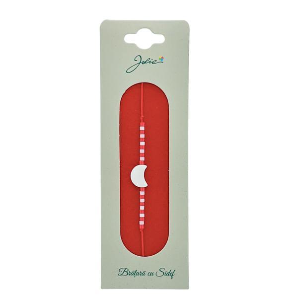 Brățară Mărțișor cu Sidef, pandantiv semilună, șnur roșu reglabil