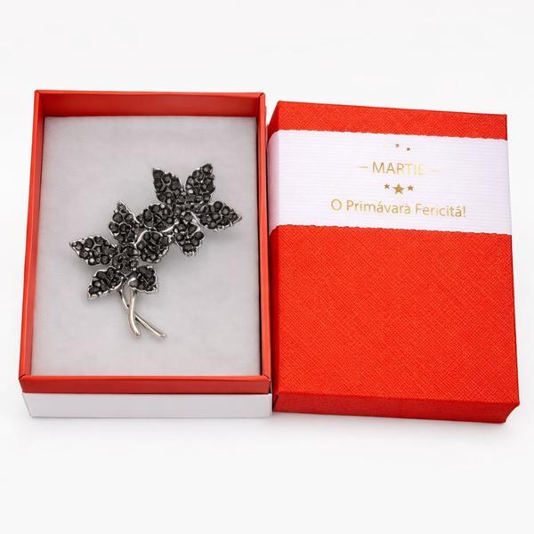 Broșă Elegantă Floare Neagră cu Detalii Argintii &ndash; Mărțișor de Primăvară
