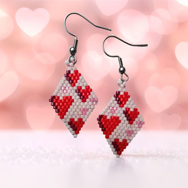 Cercei romb Inimă Handmade din Mărgele Delica