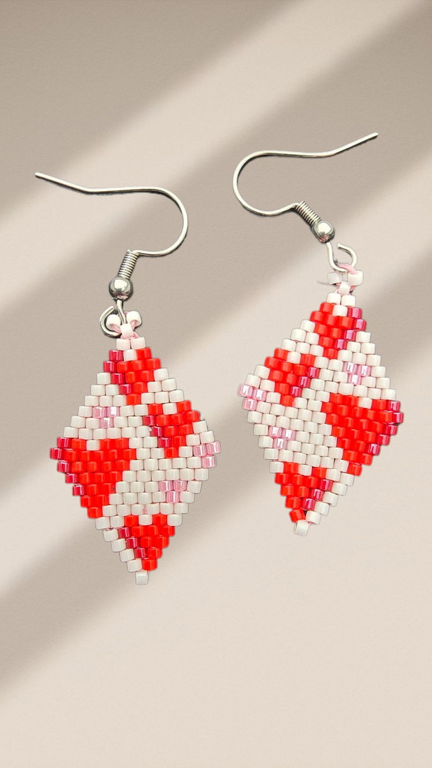 Cercei romb Inimă Handmade din Mărgele Delica