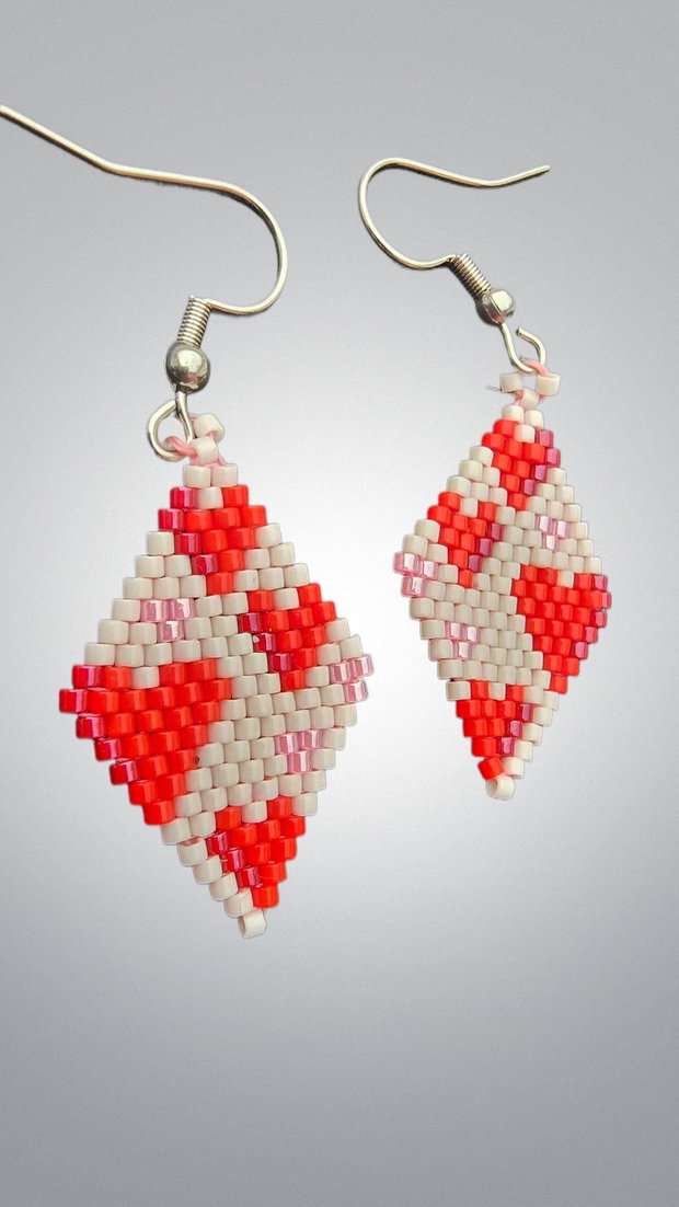 Cercei romb Inimă Handmade din Mărgele Delica