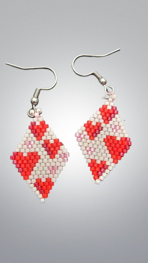 Cercei romb Inimă Handmade din Mărgele Delica