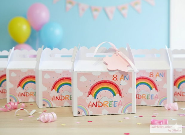 Cutii tematice curcubeu pentru dulciuri