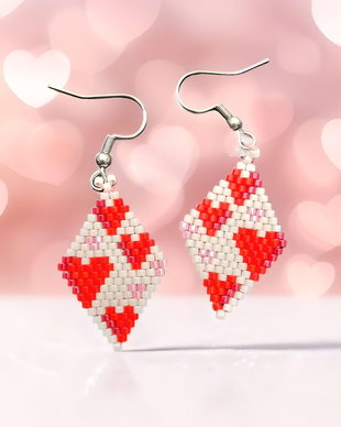 Cercei romb  Inimă  Handmade din Mărgele Delica