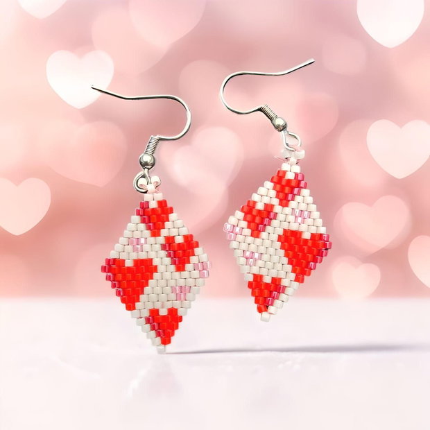 Cercei romb Inimă Handmade din Mărgele Delica