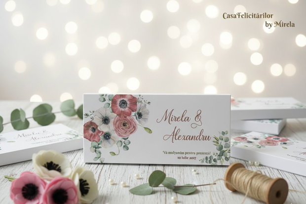 Cutii pentru mărturii de nuntă / botez flori de anemone