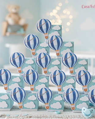 Cutii pentru mărturii de botez  norișori & balon cu aer cald