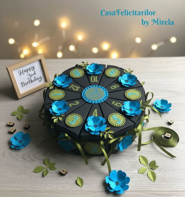 Set 12 cutii felie de tort negru & albastru