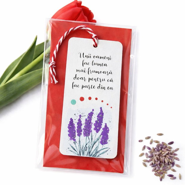 Minisemn de carte martisor lavanda picta personalizat cu mesaj