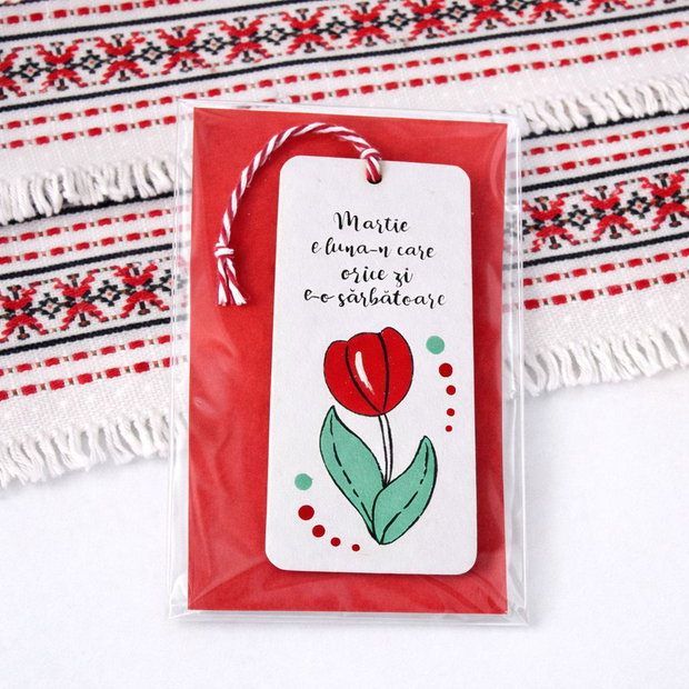 Minisemn de carte martisor lalea pictat personalizat cu mesaj
