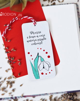 Minisemn de carte martisor ghiocel pictat personalizat cu mesaj