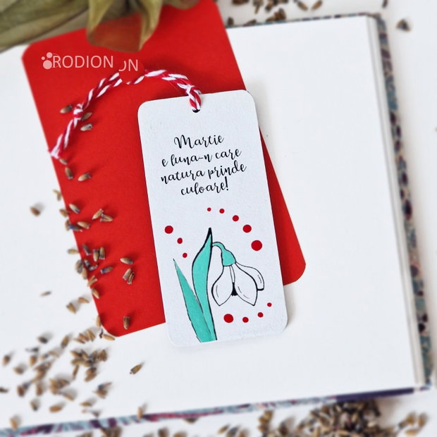 Minisemn de carte martisor ghiocel pictat personalizat cu mesaj