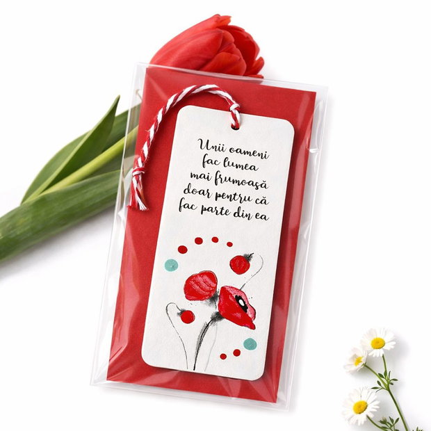 Minisemn de carte martisor maci picta personalizat cu mesaj