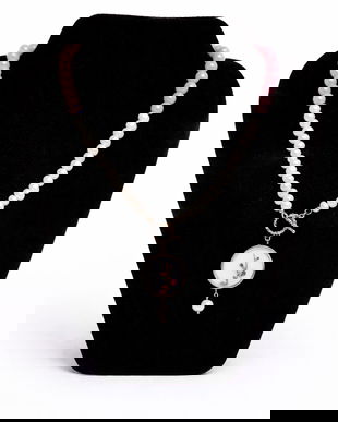 Colier "Quartz Sakura" cu pandantiv din argint si fragment de portelan